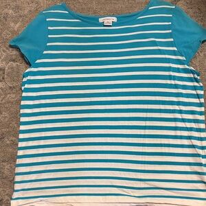 Liz Claiborne Blue and White Cap Sleeve Boxy Tee